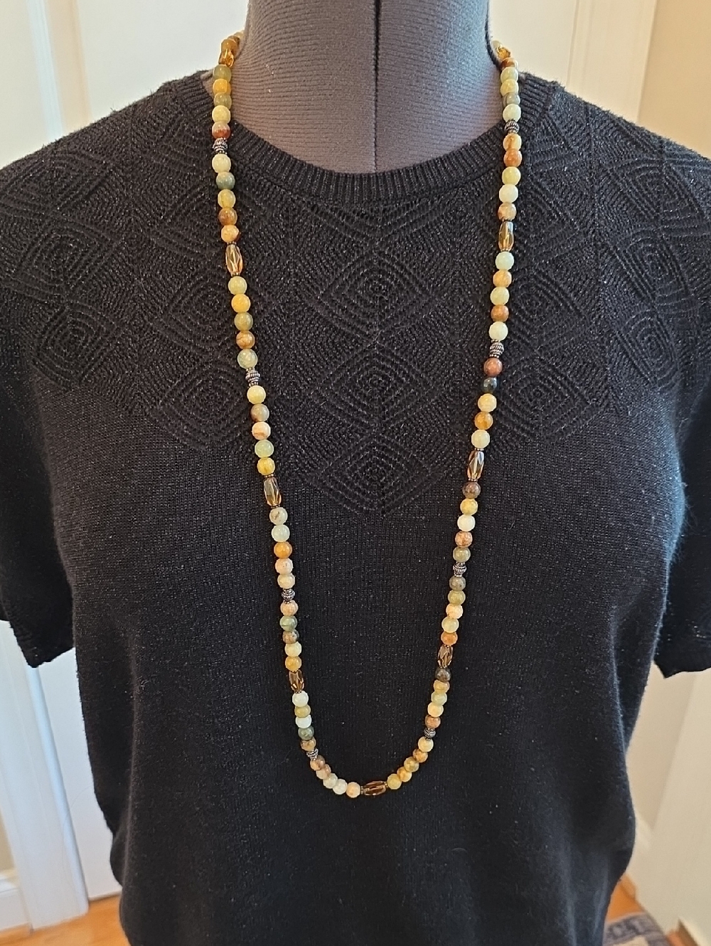 Long Multicolor Handmade Beaded Necklace And Sterling